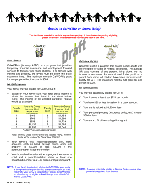 California CalWORKs and General Relief Application