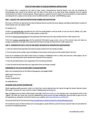 New Jersey W-9/Questionnaire Instructions