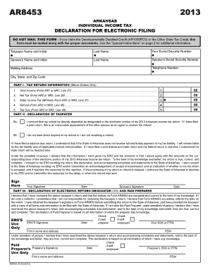 Arkansas Individual Income Tax Declaration for Electronic Filing