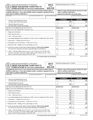 Missouri Credit for Income Taxes Paid to Other States Form MO-CR