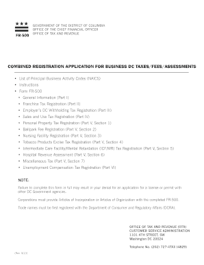 DC Combined Business Tax Registration Form