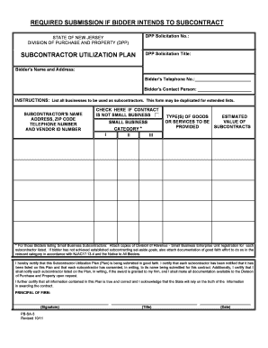 New Jersey Subcontractor Utilization Plan Form