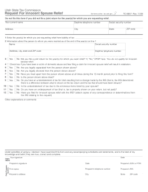 Utah Innocent Spouse Relief Form