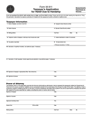 Massachusetts Taxpayer's Application for Relief Due to Hardship