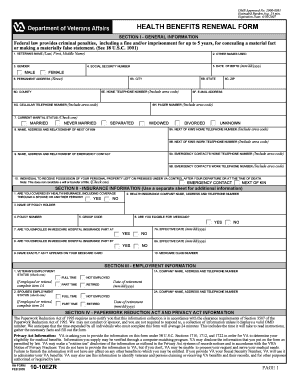 VA Form 10-10EZR Health Benefits Renewal