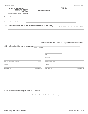 Michigan Probate Court Waiver/Consent Form