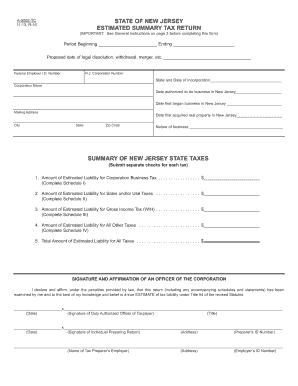 New Jersey Estimated Summary Tax Return