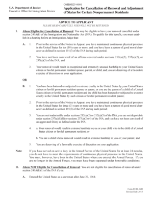 US Immigration Cancellation of Removal Application