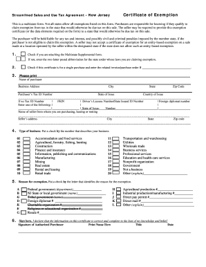 New Jersey Sales Tax Exemption Certificate