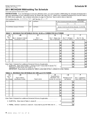 Michigan Withholding Tax Schedule W
