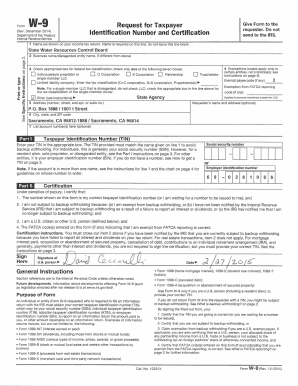 Form W-9 Request for Taxpayer Identification Number and Certification