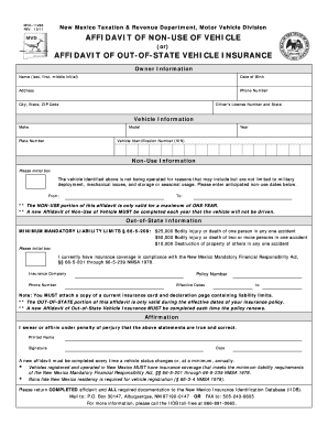 New Mexico Affidavit of Non-Use or Out-of-State Vehicle Insurance