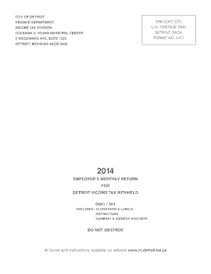 Form D-941/501/DW3 - Monthly/Quarterly Tax W/H ... - City of Detroit - detroitmi