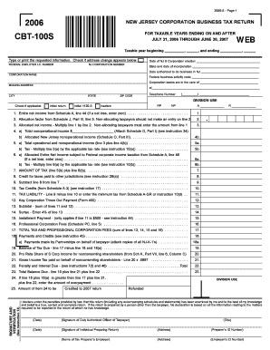 New Jersey Corporation Business Tax Return
