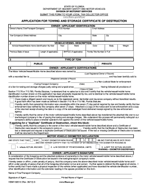 Florida Towing and Storage Certificate of Destruction