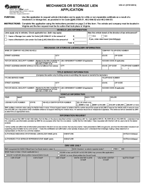 Virginia Mechanic or Storage Lien Application
