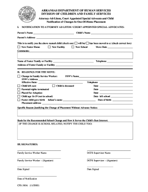 Arkansas Child Placement Change Notification