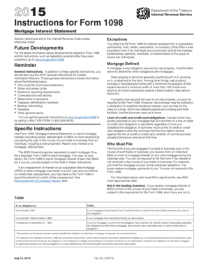 Instructions for Form 1098 Mortgage Interest Statement