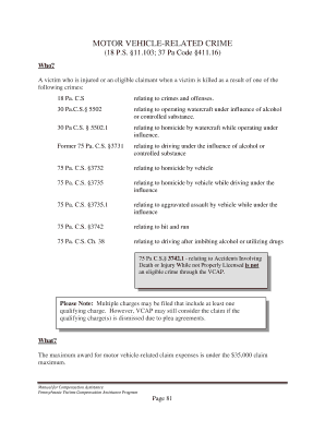 Pennsylvania Motor Vehicle-Related Crime Claim Form