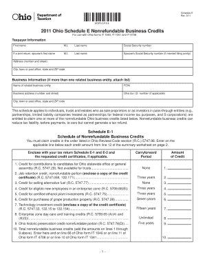 Ohio Schedule E Nonrefundable Business Credits