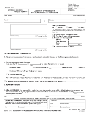 Judgment of Possession After Land Contract Forfeiture