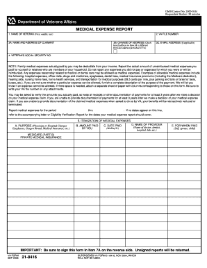 VA Form 21-8416 Medical Expense Report