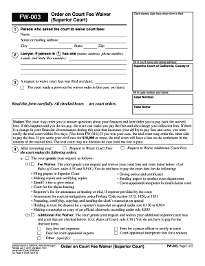 California Court Fee Waiver Order