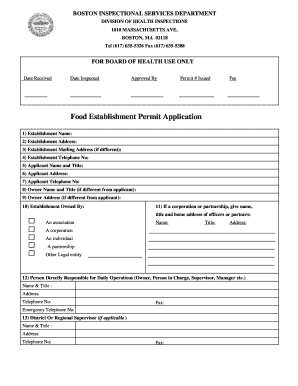 Boston Food Establishment Permit Application