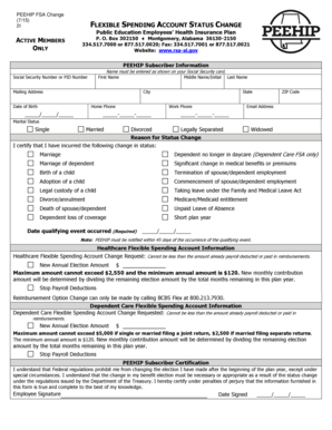 PEEHIP FSA Status Change Form