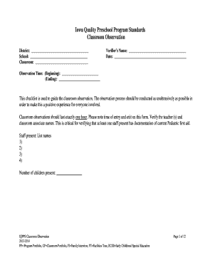 Iowa Quality Preschool Program Standards Classroom Observation