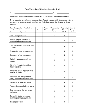 Teen Behavior Checklist Form