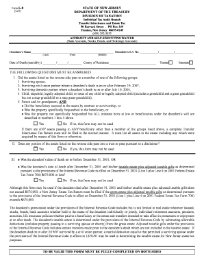 New Jersey Transfer Inheritance and Estate Tax Affidavit