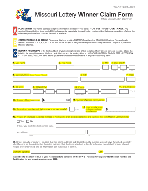 Missouri Lottery Winner Claim Form