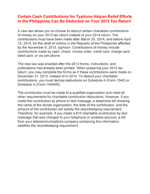 2013 IRS Notice on Typhoon Haiyan Relief Contributions