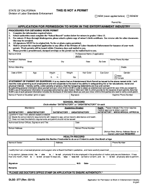 California Entertainment Work Permit Application