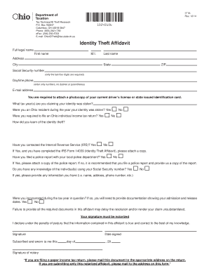 Ohio Identity Theft Affidavit