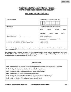 Virgin Islands W-2VI/W-3SS/1099/1096 Form Request
