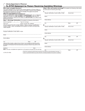IL-5754, Statement by Person Receiving Gambling Winnings. Statement by Person Receiving Gambling Winnings - tax illinois