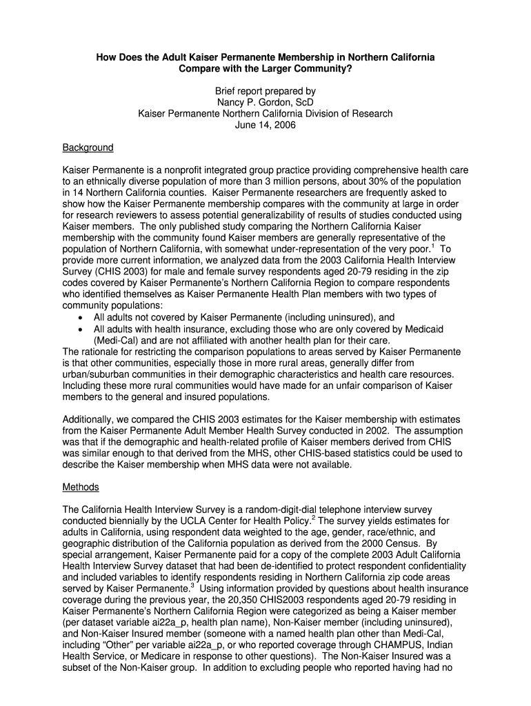 Fillable Online How Does the Adult Kaiser Permanente Membership in