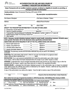 Authorization for Use and Disclosure of Pharmacy Prescription Information