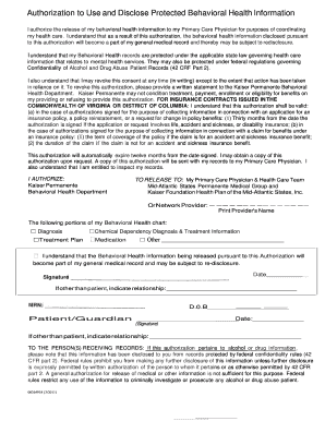 Authorization to Use and Disclose Protected Behavioral Health Information
