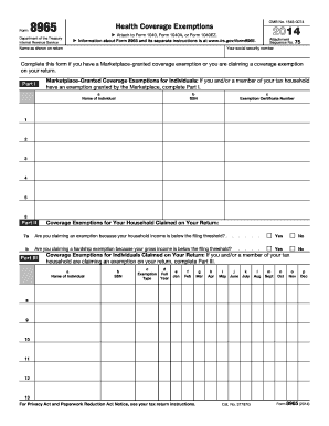 Form 8965 Health Coverage Exemptions