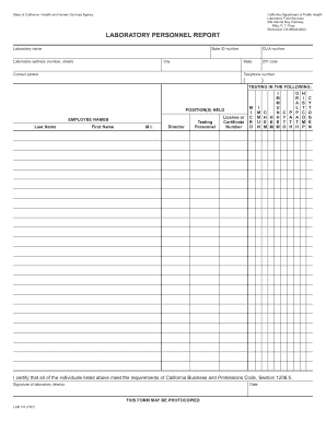 California Laboratory Personnel Report