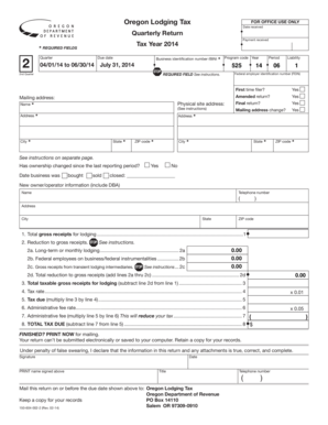 Oregon Lodging Tax Quarterly Return