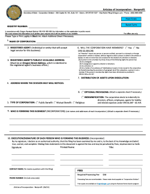 Oregon Nonprofit Articles of Incorporation
