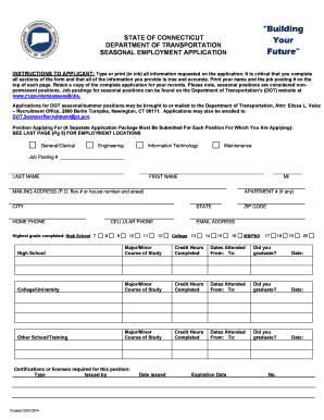 Connecticut DOT Seasonal Employment Application