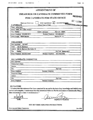 Appointment of Treasurer for Candidate Committee