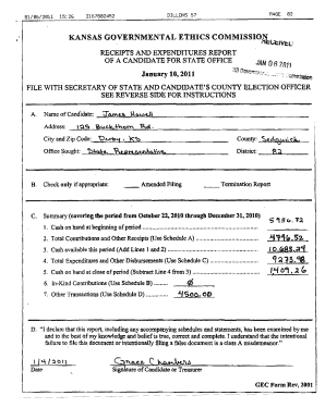 Kansas Candidate Receipts and Expenditures Report