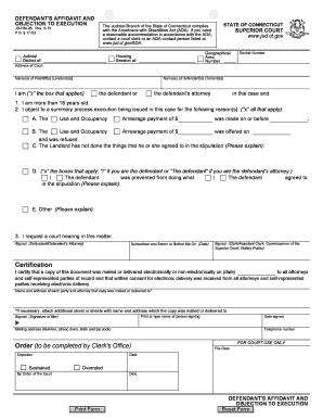 Defendant's Affidavit and Objection to Execution