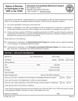Tennessee Retirement System Election Form